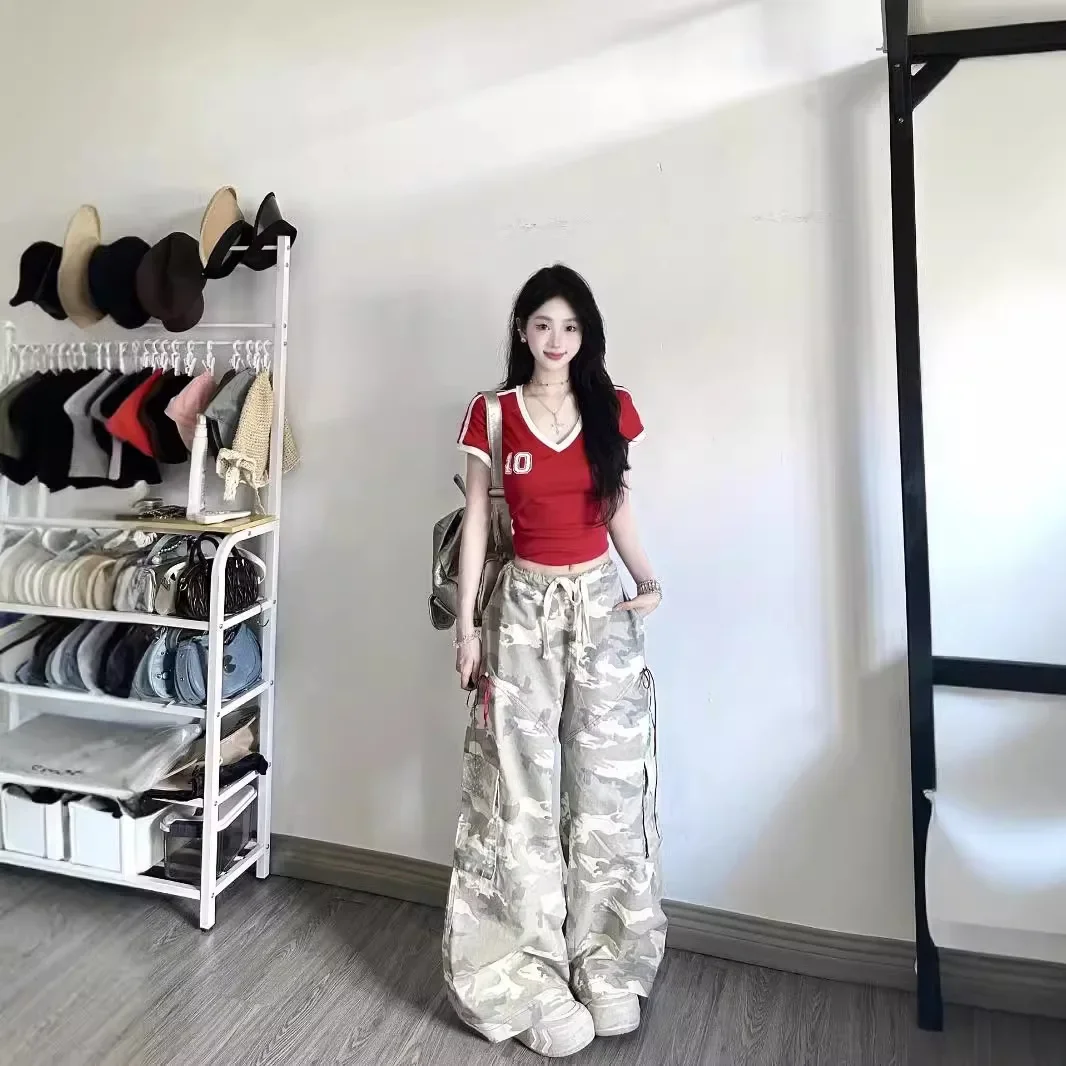 Amei 2024 летняя футболка с v-образным вырезом и для девочек разглаживающая короткими