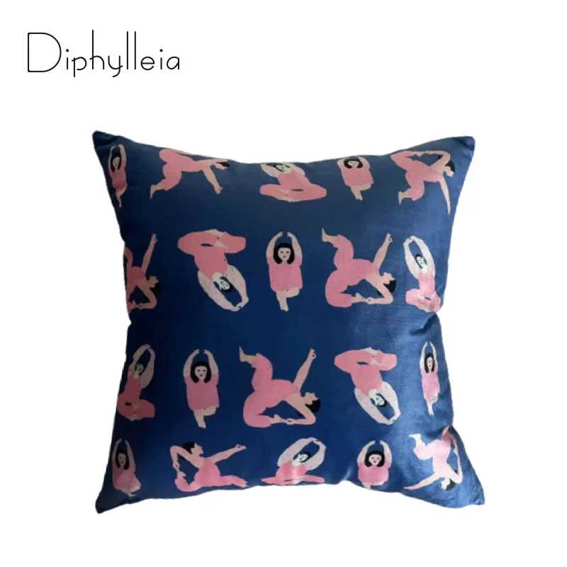 

Diphylleia Yoga Throw Pillowcase INS Fashion Cartoon Yoga Young Girl Doing Different Poses Decorative Square Cushion Cover 45x45