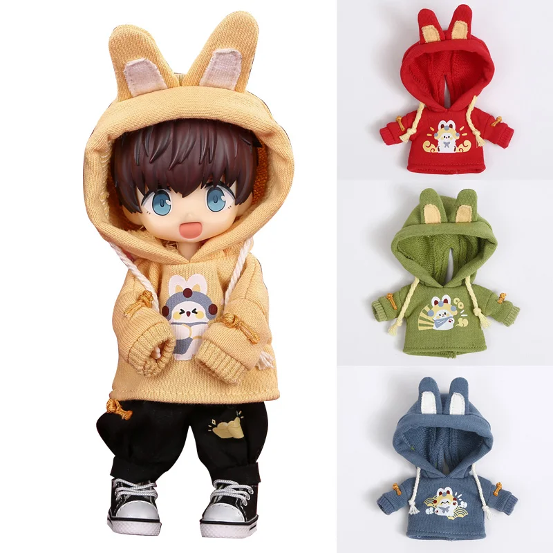 

OB11 Doll Clothes Cute Rabbit Ear Hoodie Coat Jacket Casual Pants for GSC, Molly, P9, Obitsu11, YMY Body, 1/12bjd Accessories