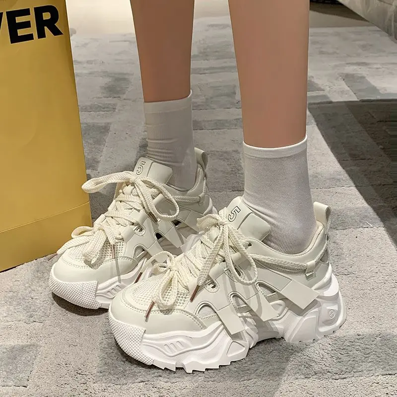 

Shoes for Women Sports Woman Footwear Mesh Breathable High on Platform Sneakers Off White Athletic Y2k Fashion Offer Light A 39