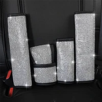 bling bling rhinestones crystal diamond gearbox handle cover hand brake car seat safety belt cover car interior set accessories