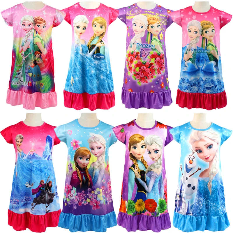 

New Summer Frozen2 Anna Elsa Princess Girl Dress Nightdress Baby Children Pajamas Cotton Nightgown Kids Home Dress Sleepwear
