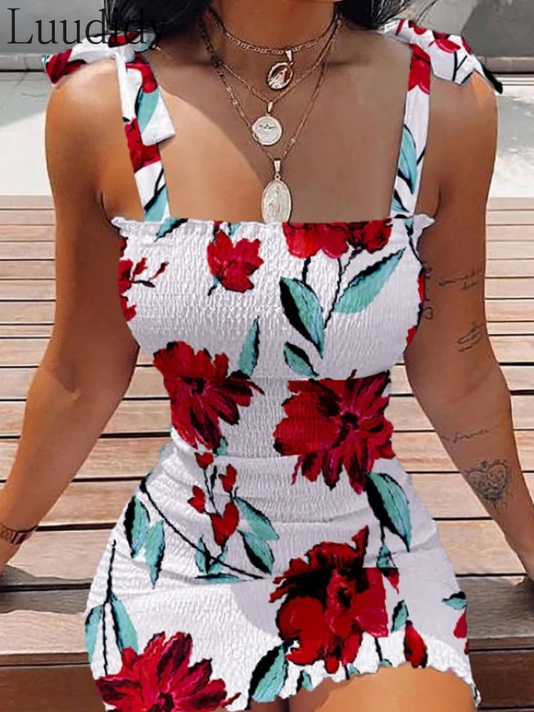 

Floral Print Tied Detail Frill Hem Shirred Bodycon Dress