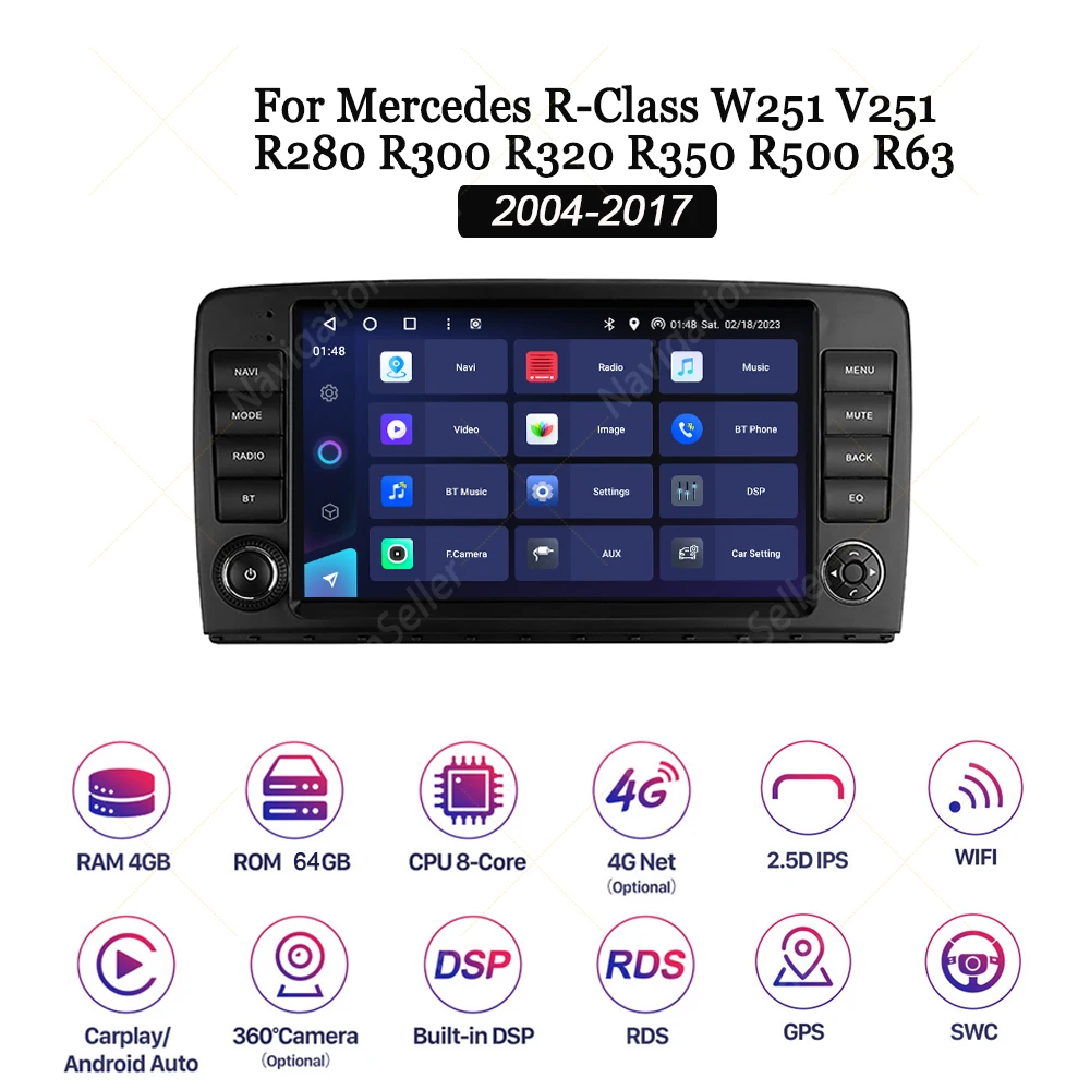 Для Mercedes W251 головное устройство R Class R350 R320 R300 R280 Android стерео радио мультимедиа CarPlay