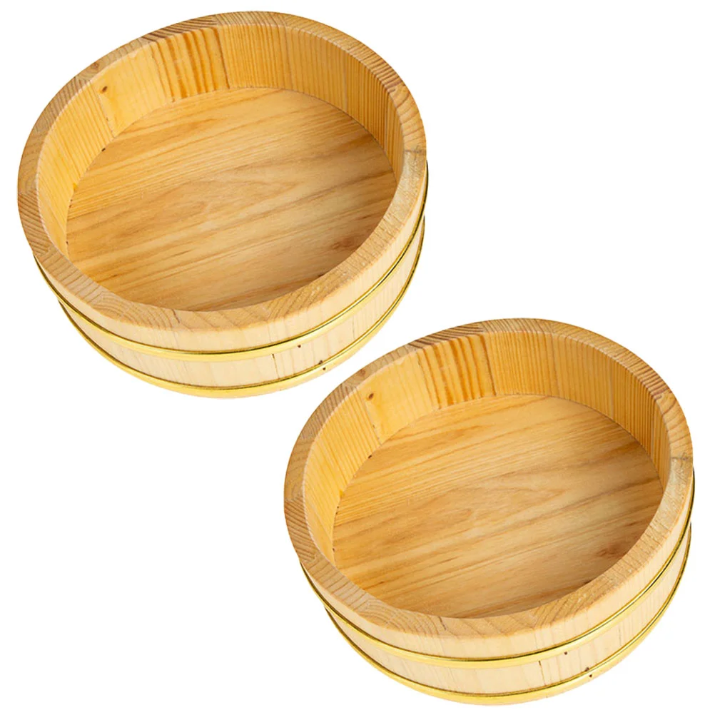 

2 Pcs Sushi Bucket Board Rice Mixing Bowl Wood Trays Pallet Making Gadget Wooden Steamer Sashimi Serving Plate