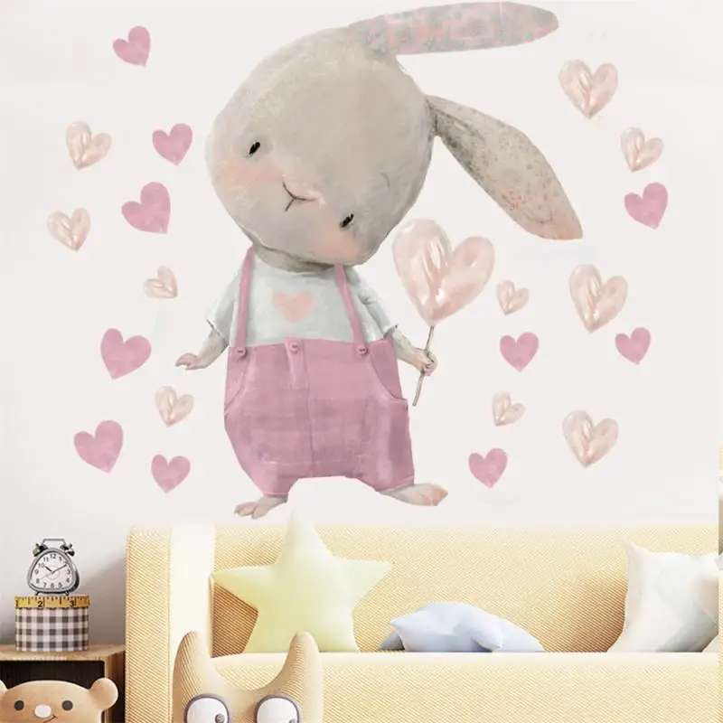 

Watercolor Cartoon Bunny Wall Stickers Baby Nursery Wall Decals For Kids Room Living Room Bedroom Home Decor Rabbit PVC Stickers
