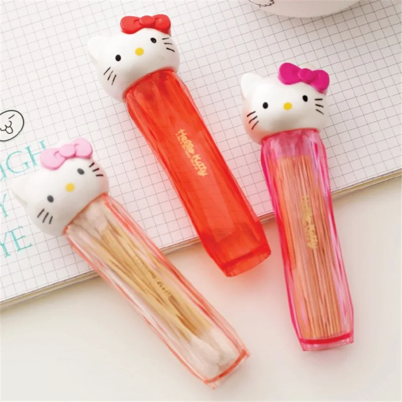 

Sanrio Hello Kitty Cute Cartoon Cotton Swab Storage Box Girl Kawaii Portable Toothpick Box with Mirror Cotton Swab Storage Box