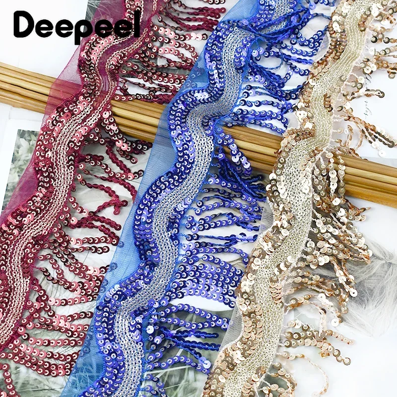 2/5 ярдов Deepeel, блестящая кисточка с блестками, бахрома, лента с вышивкой, кружевная отделка, платье для латинских танцев, одежда, рождественское украшение, шитье
