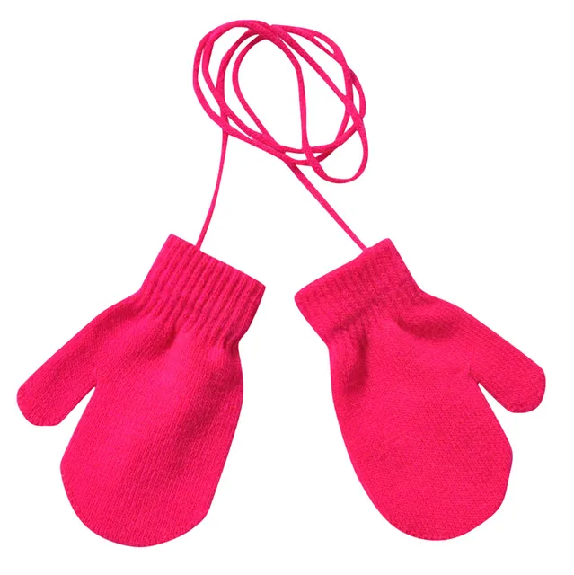Baby Gloves Winter Mittens Kids Full Finger Gloves Children Winter Warm Solid Knitted Cute With String Gloves перчатки женские 6