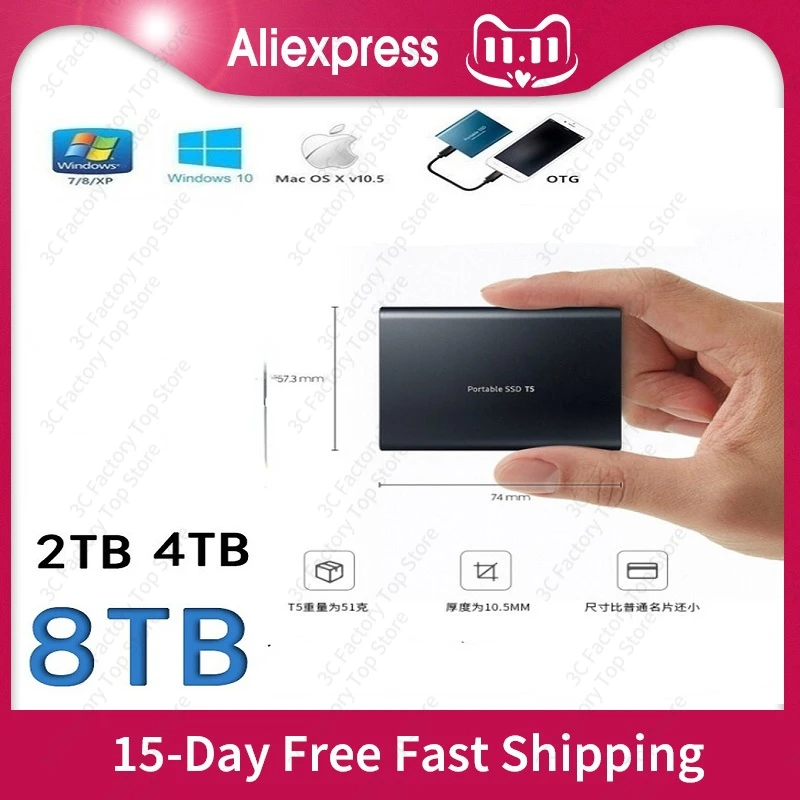 

Portable SSD 2022 New External Hard Drive Disks Solid State Drives For PC Laptop Computer Storage Device USB 3.1 4TB 8TB 16TB