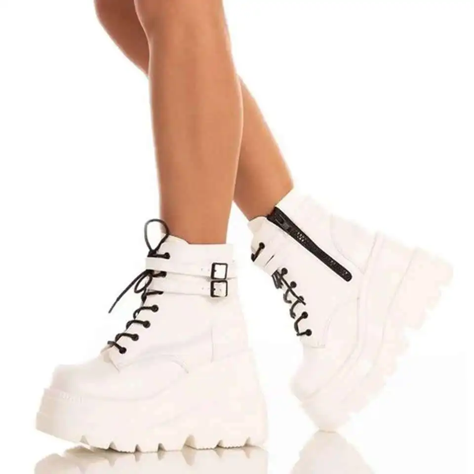 

【ENMAYER】 дизайн 2023Big Sizes43 Платформа Высокий каблук косплей модная осенне-зимняя обувь на танкетке ботильоны женские ботинки из ПУ