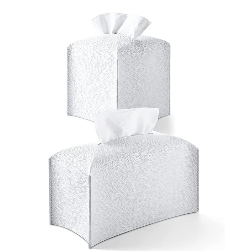 

2 PCS Tissue Box Cover, Modern PU Leather Square Tissue Box Holder Decorative Leather Tissues Case For Bathroom