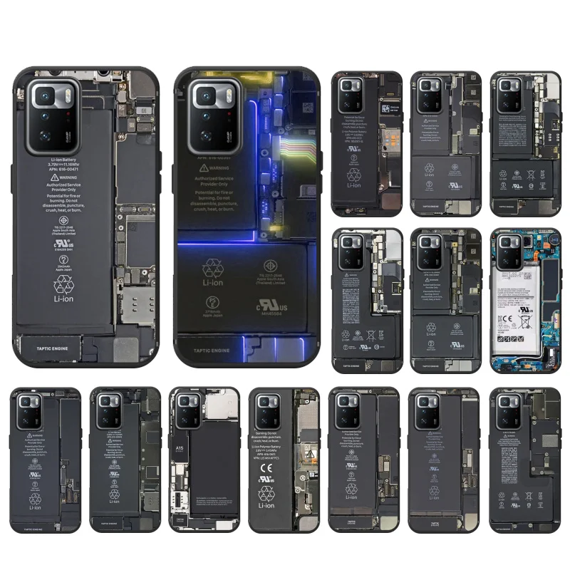 

Phone Case For Xiaomi Redmi Note 11S 11 10 Pro 9Pro 8Pro Note9 9S 10S 9T Redmi 10 10C 9C 9A Battery Circuit board Funda Capa
