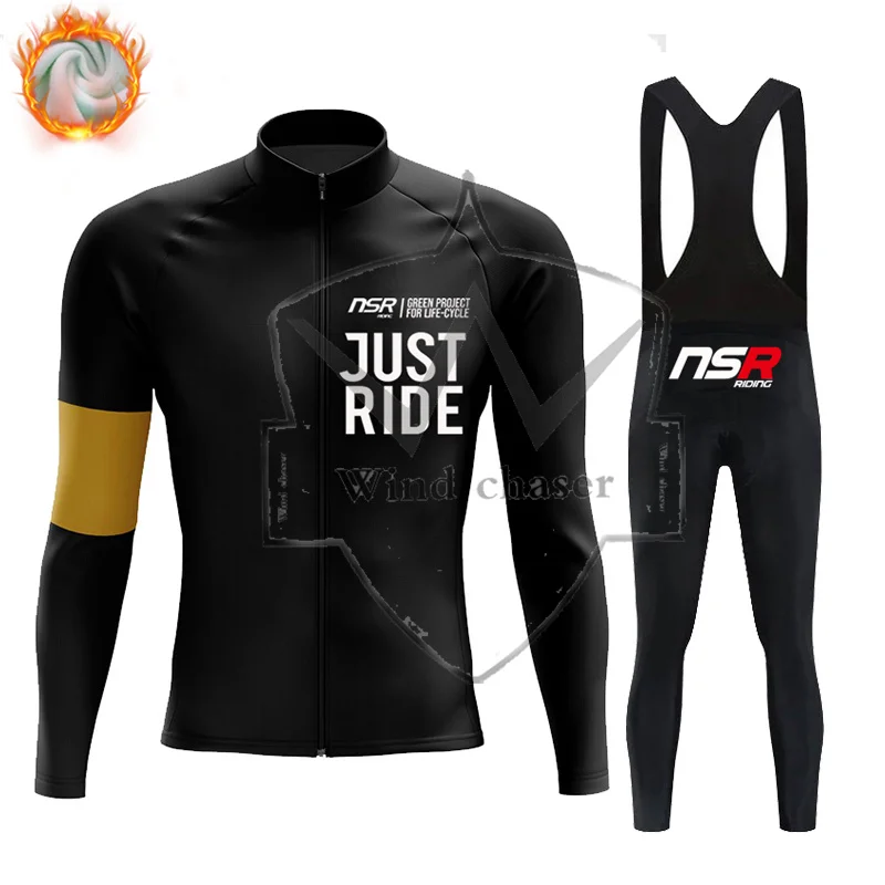 

NSR Winter Cycling Set Thermal Fleece Long Sleeve Sportswear Racing Jersey Suit for Men Bib Pants Set Cycling Clothing Road bike