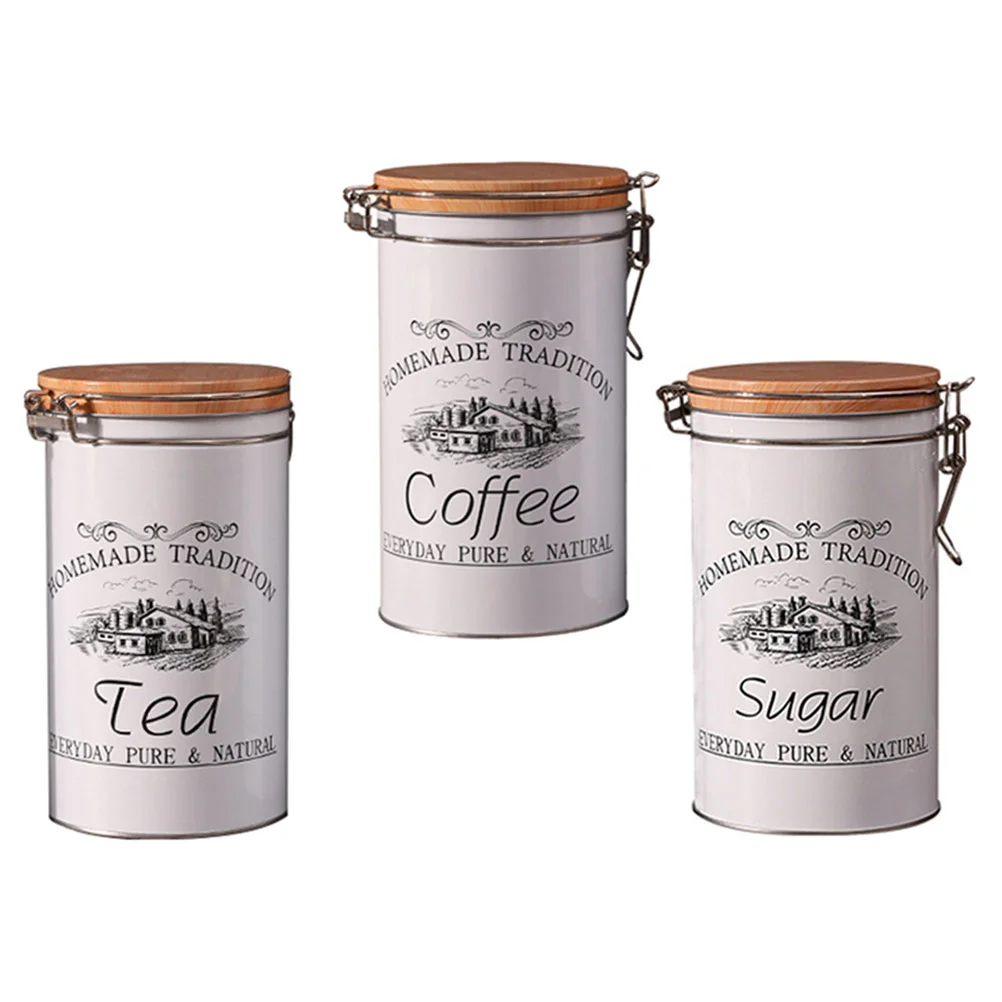 

3Pcs Tinplate Storage Jars Coffee Bean Jars Sealed Jars Tea Containers (White)