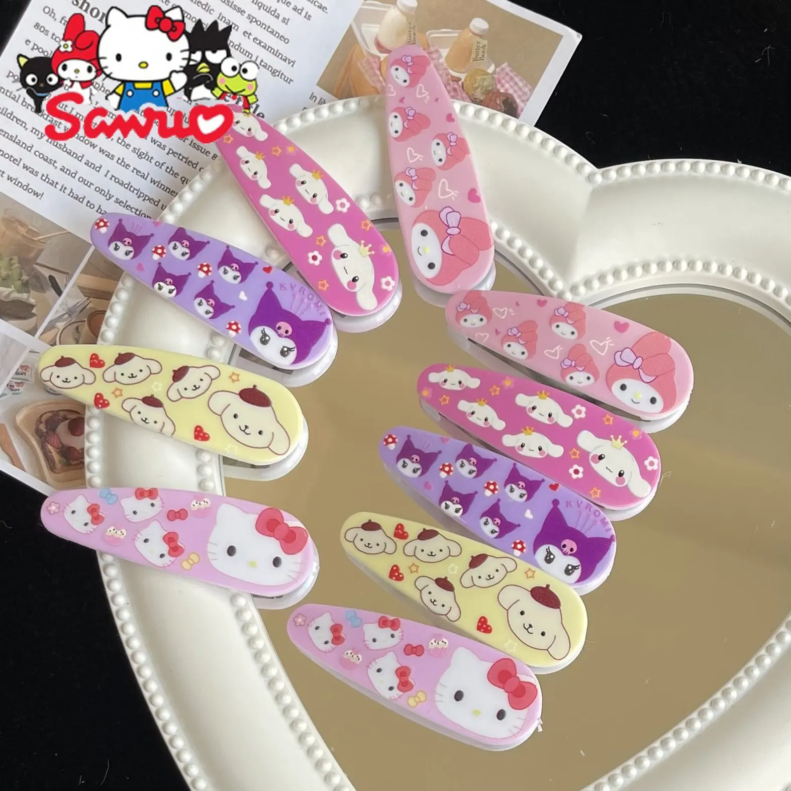 Купи Sanrio Melody Kuromi Hello Kitty Cinnamoroll Pochacco BB Clip Cartoon Hairpin Student Bangs Side Clip Hair Accessories Hair Card за 8 рублей в магазине AliExpress