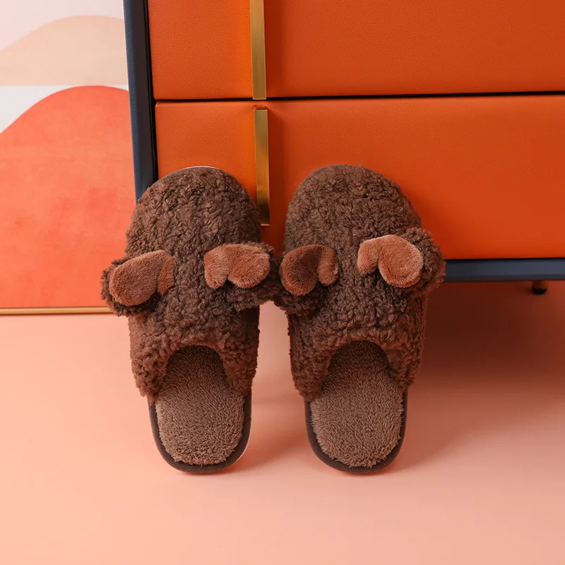 Slippers Winter Wool Slippers Female Couple Non Slip Warm Fur Home Cotton Slippers Women Slippers Breathablen Wear-resistant