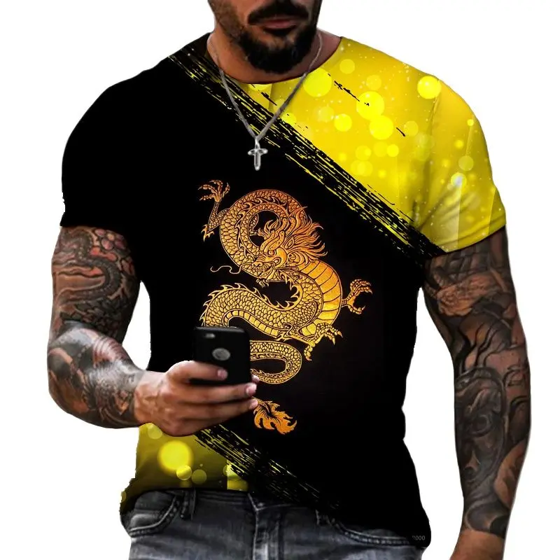 

Zodiac Chinese Dragon 3D Print Men's T-shirts Lycra Polyester Round Neck Short-sleeved Oversized T Shirts Summer Loose Tops Tees