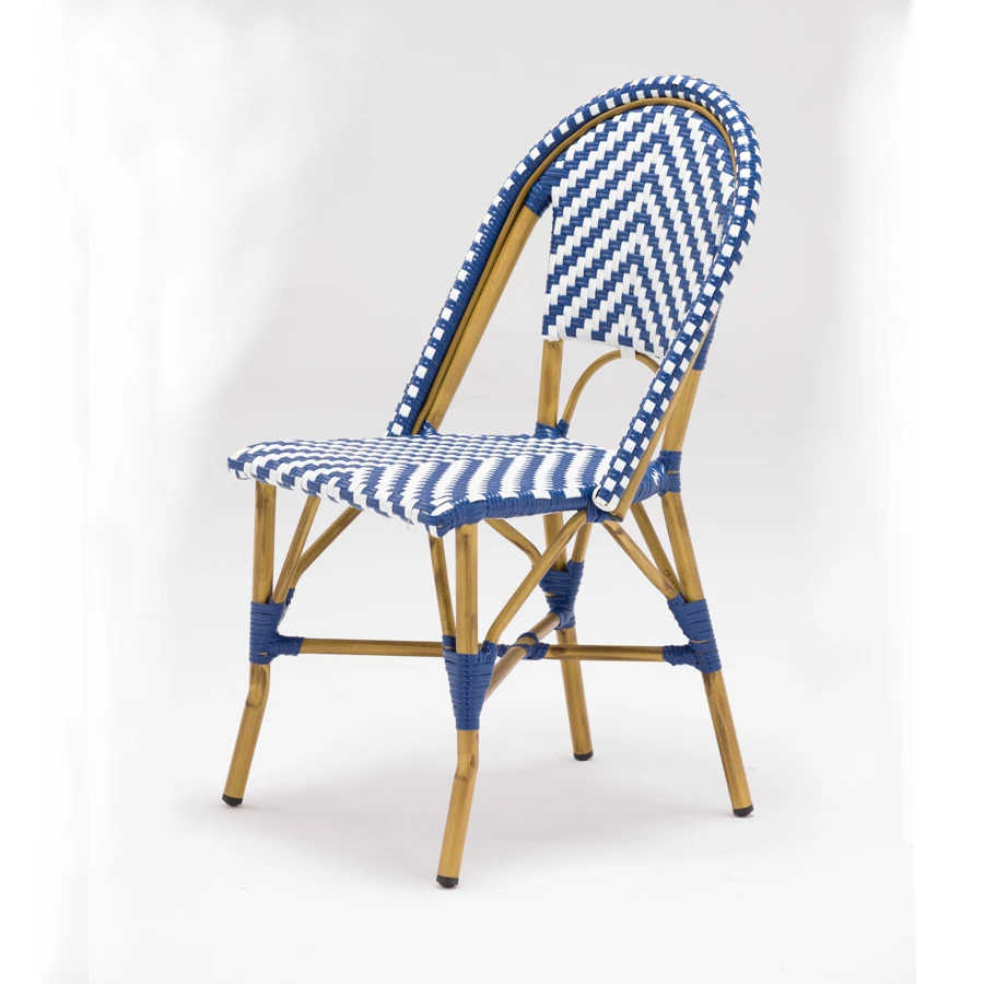

Outdoor Furniture Garden Set Wicker Rattan Weaving Bamboo Look Aluminum Stackable Dining Chair For Balcony French Cafe Bistro