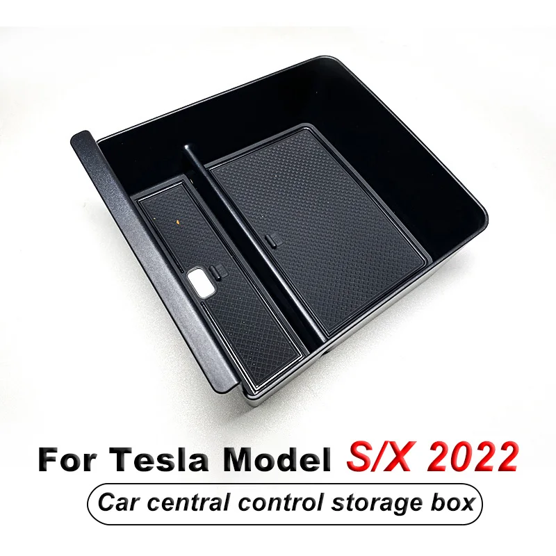 

For Tesla Model S Model X 2022 Center Console Armrest Storage Box Flocking Central Control Organizer Container Car Accessories
