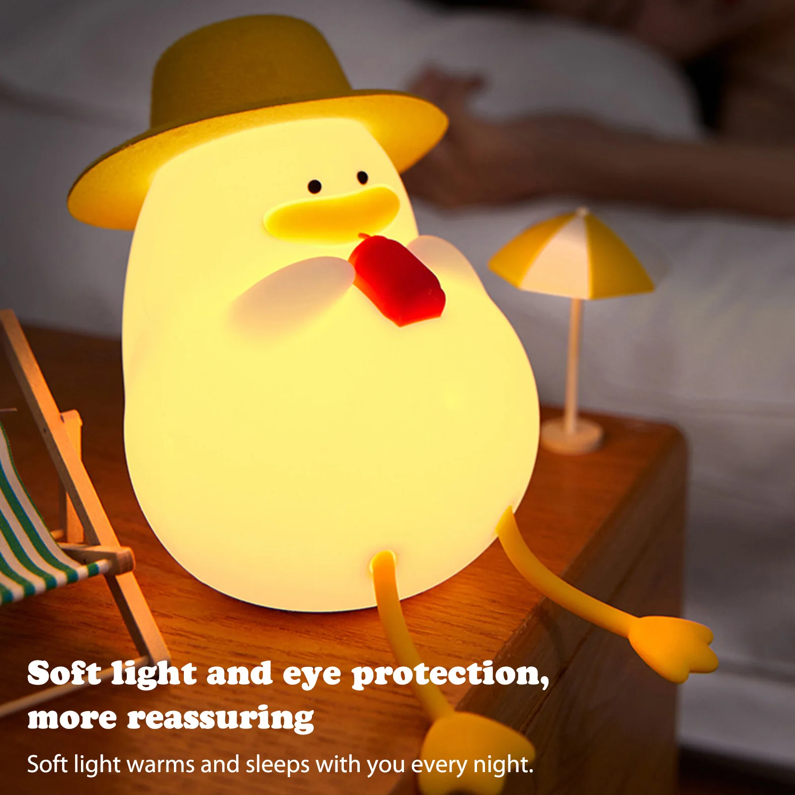 

Lying Duck LED Night Light Silicone Rechargeable Dimmable Touch Lamp Atmosphere Table Lamp Bedroom Desktop Decor Phone Holder