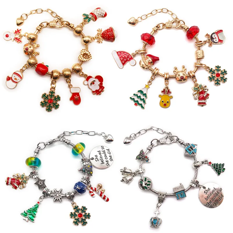 

Large Hole Beads Enamel Charm Christmas Gift Box Children's Bangle Jewelry Set For Girl Boy Handmade DIY Beaded Bracelet Bulk