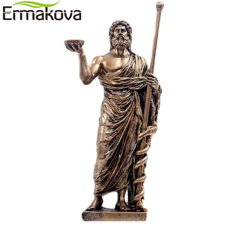 

ERMAKOVA Greek Medical God Sculpture, Asclepius Medicine Bronze Statue for Home Desktop Decoration