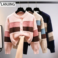 color blocking knitted cardigan womens 2021 autumn new japanese retro loose short sweater cardigan casual