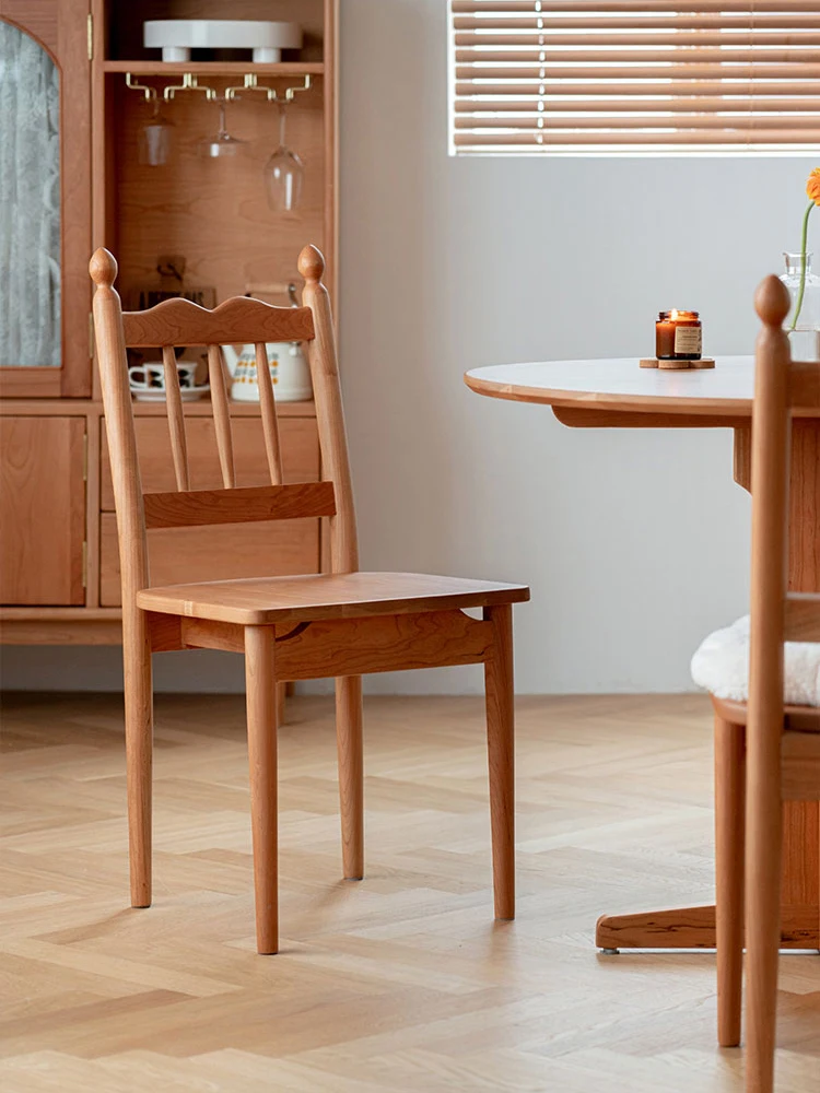 

Обеденные стулья в скандинавском ретро стиле из массива дерева, семейные стулья из вишневого дерева для одного человека со спинкой, современные стулья для обеденного стола