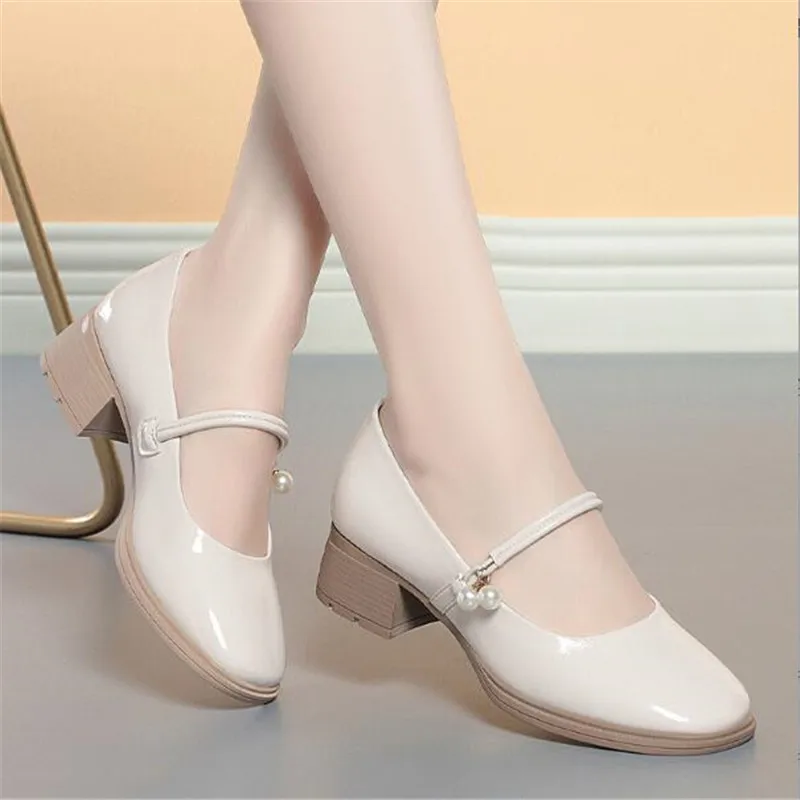 

High Heels Women's 2023 New Fashion Bow Thick Heel Square Toe Mary Jane Shoes Elegant Medium Heel Women's Shoes Party Shoes