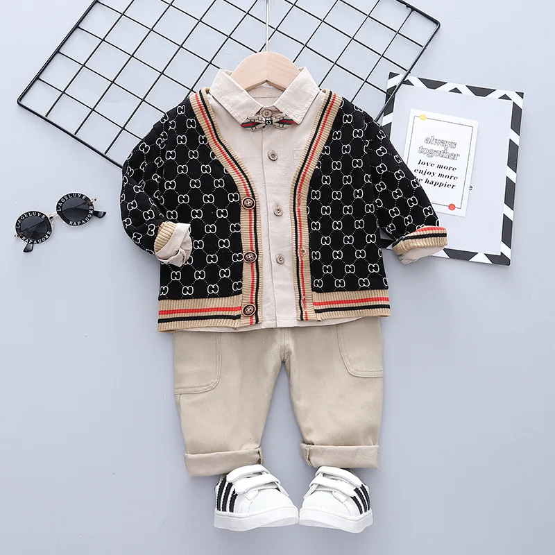 

Spring Autumn Baby Toddler Boy Wool Cardigan Sweater+Shirt+Pants 3PC/Sets Fashion Children Kids Sport Outfits Clothing 1-4 Years