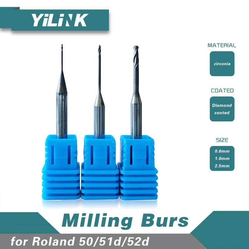 

3 Pieces Dental Milling Burs of Roland DWX 50/51d/52d CAD/CAM System Shank 4mm DLC Coated for Zirconia and PMMA Block