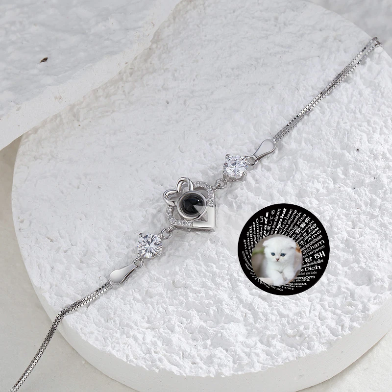 Photo Projection Bracelet 925 Silver Rhinestone Personalized Custom Picture Chain Fashion Jewelry for Women Memorial Gift