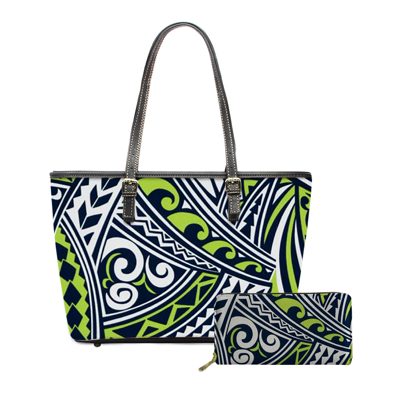 

Samoan Tribal Print New 2Pcs/set Wallet&Handbags Art Female PU Leather Tote Bags Multifunctional Bolso for Women 2022