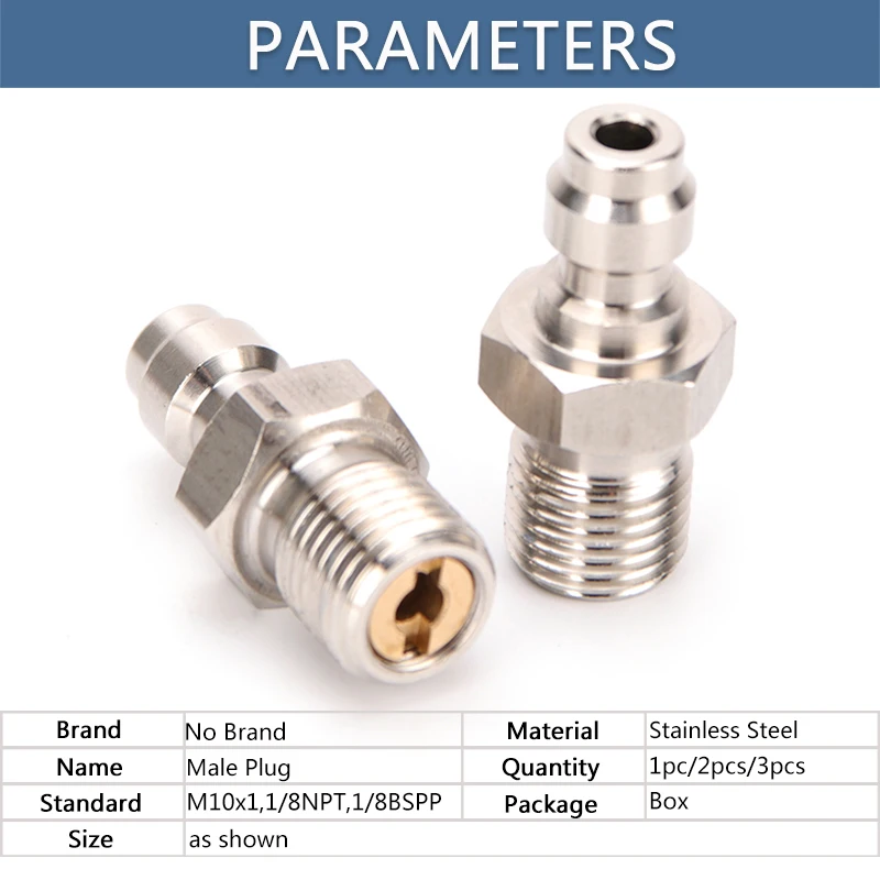 1/8NPT 1/8BSPP M10x1 PCP Paintball Pneumatic Quick Coupler 8MM Male Plug Adapter Fittings  Air Refilling Stainless Steel 3pc/set enlarge