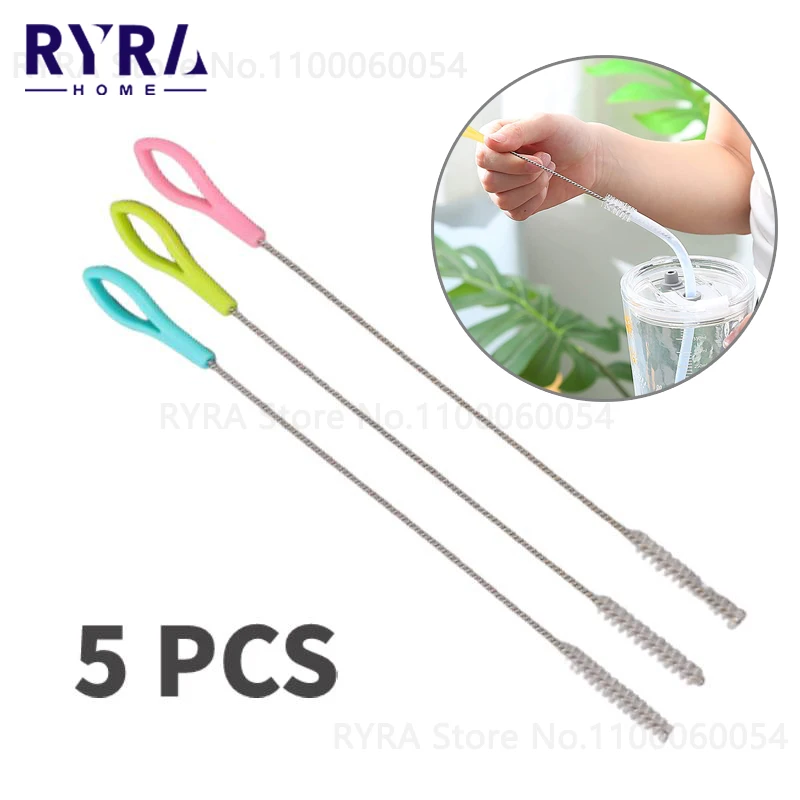 5PCS Nylon Bottle Cleaning Brush Baby Stainless Steel Long H