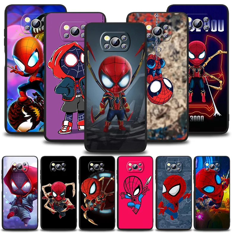

Marvel Cute Spiderman For Xiaomi POCO F1 F2 F3 X2 X3 GT M2 M3 M4 Pro NFC C3 Civi Mi Play Black Soft Soft Silicone Phone Case