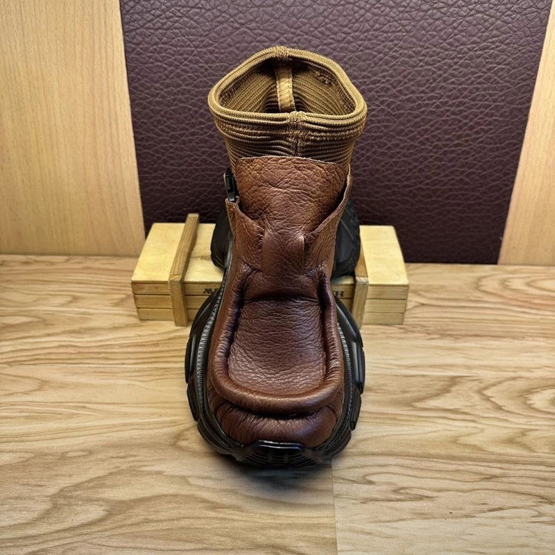 Golden Sapling Designer Brand Men Motorcycle Boots Punk Shoes Soft Leather Thick Bottom Male Leisure Fashion Socks Man