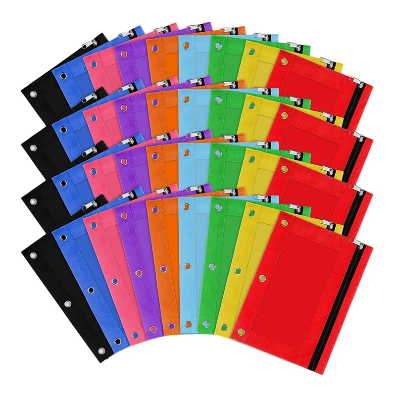 

36Pcs 3 Ring Binder Pencil Pouches Zipper Pouch Double Pocket Pencil Bag Mesh Window Pencil Case for Students Stationery