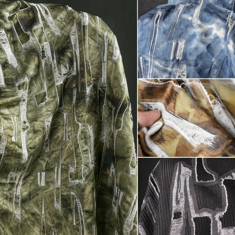 

Fabric Width 142cmx50cm Green-Gray Amber Plant Printing and Dyeing Jacquard DIY Suit Cardigan Shirt Skirt Spring Summer Clothing