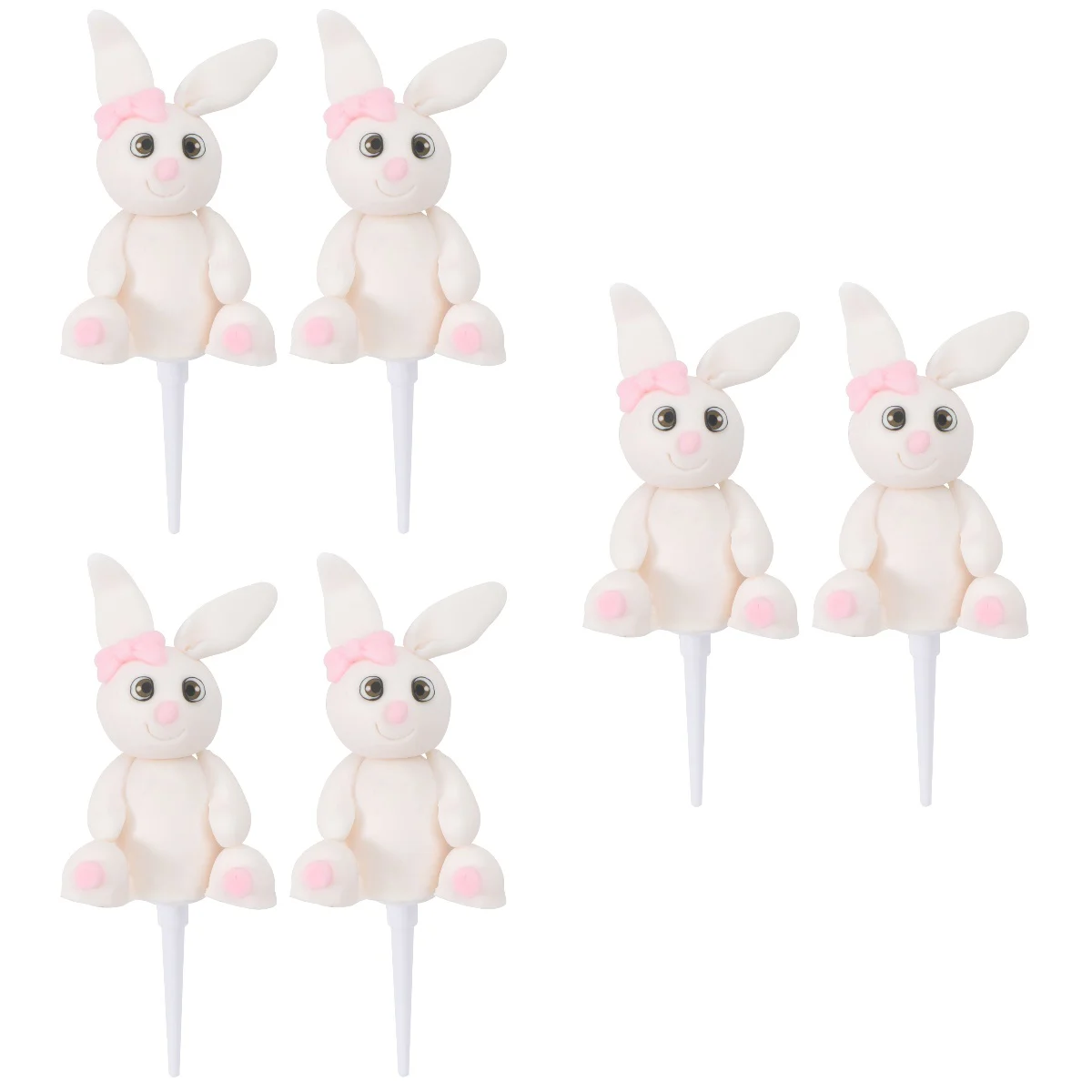 

6 pcs Bunny Cake Birthday Toppers Cake Adornments Party Supplies (Assorted Color)