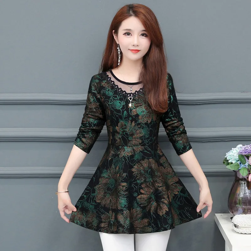 

Рубашки с круглым вырезом для женщин среднего возраста, новая коллекция осенней коллекции 2023 года, Длинные Блузки с длинным рукавом и принт...