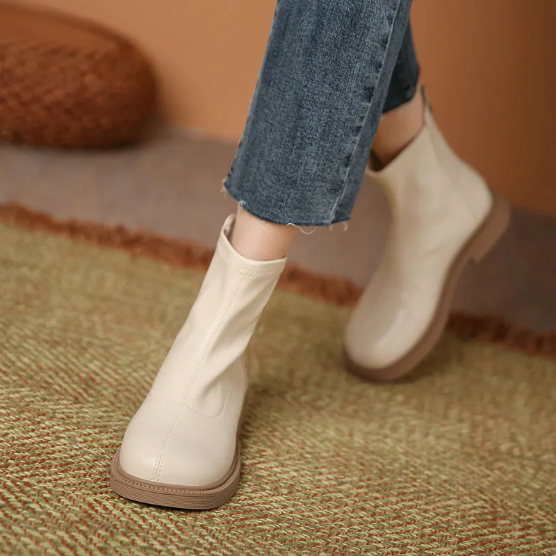 

Женские ботинки на плоской подошве, женские ботинки на молнии с круглым носком, женские ботинки в стиле рок, до середины икры, кожаные одното...