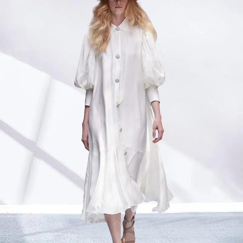

Женское шифоновое платье-рубашка, элегантное дизайнерское белое длинное платье оверсайз с длинным рукавом, 2022