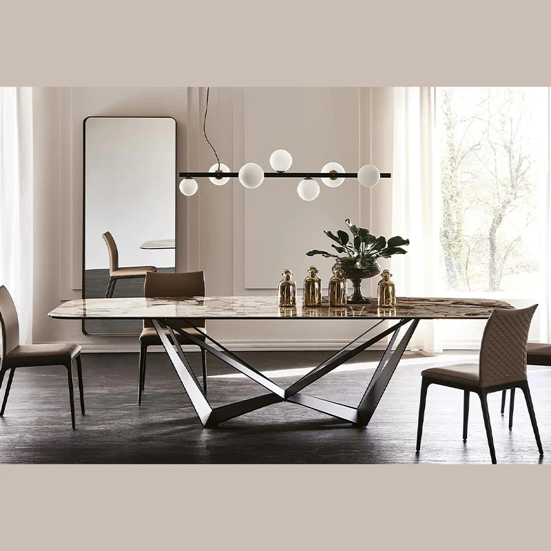 

Designer Kitchen Table Nature Stone Texture Black Finish Iron Apartment Home Villa Mobile Juegos De Comedor Furniture FY50YH