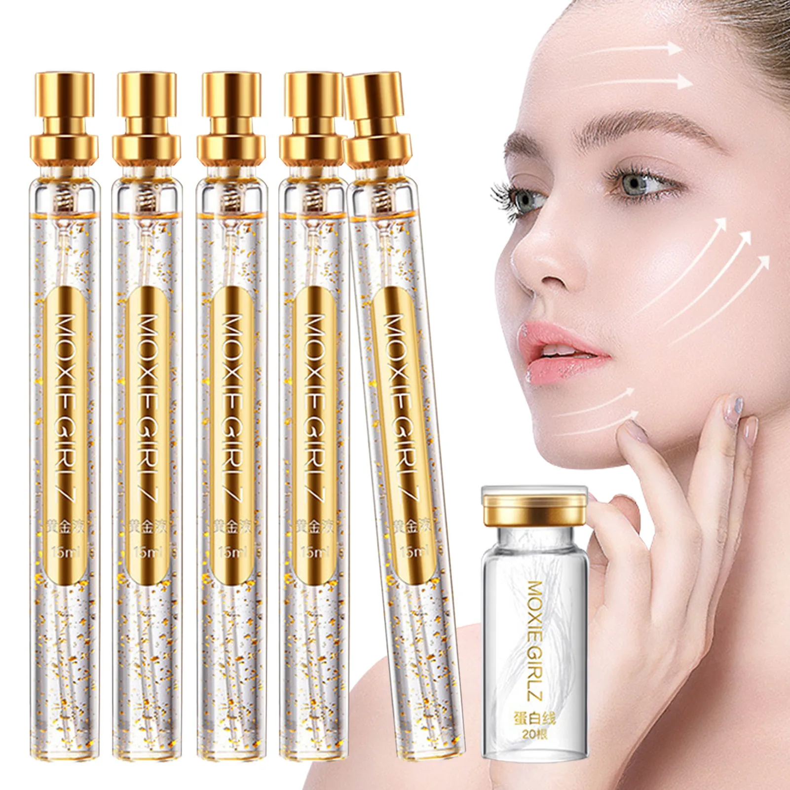 

Gold Protein Peptide Repair Kit 5pcs 24K Gold Face Serum Active Collagen Silk Thread Facial Essence 1 Bottle Gold Protein Thread