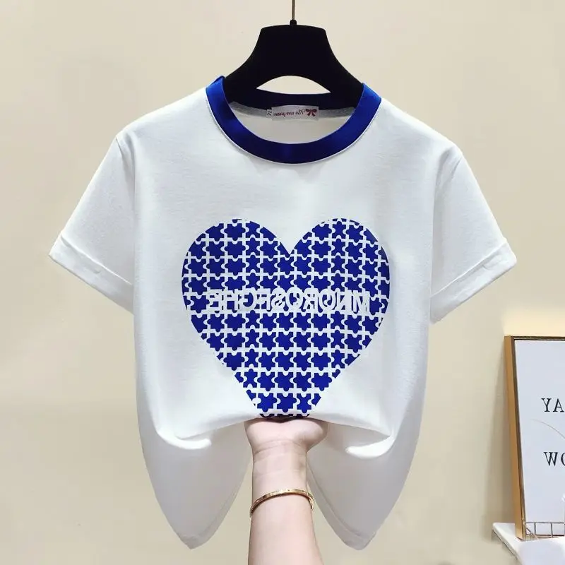 

2022 4 5 6 7 8 Years Heart -Shaped Girls T-Shirt Boys Short Sleeve Tee Tops Kids Cartoon Printing Clothes Children Birthday Wear