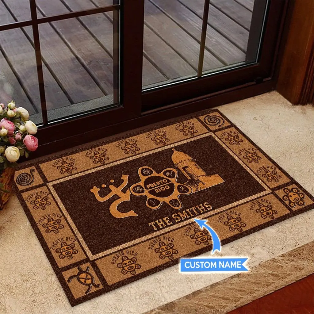 

Puerto Rico Tortoise Custom Name Flannel Doormat Funny Porch Rug Mats Floor Carpet 3D Indoor Outdoor Doormat Non-slip Style-1