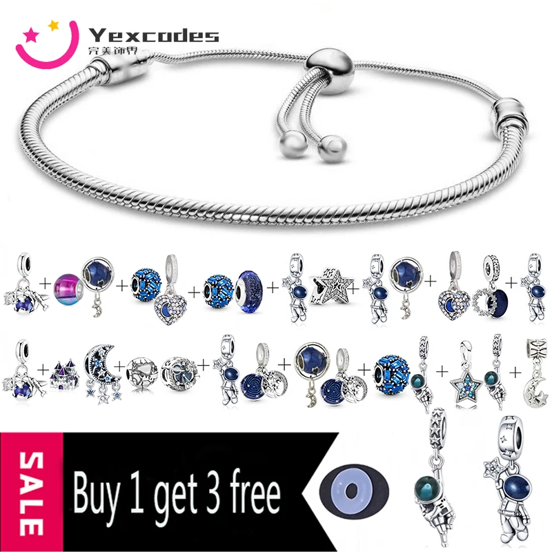 

Yexcodes Blue Charm Star Charm Astronaut Charm Beads Brand Jewelry Size Adjustable Bracelet Boys and Girls Bangles
