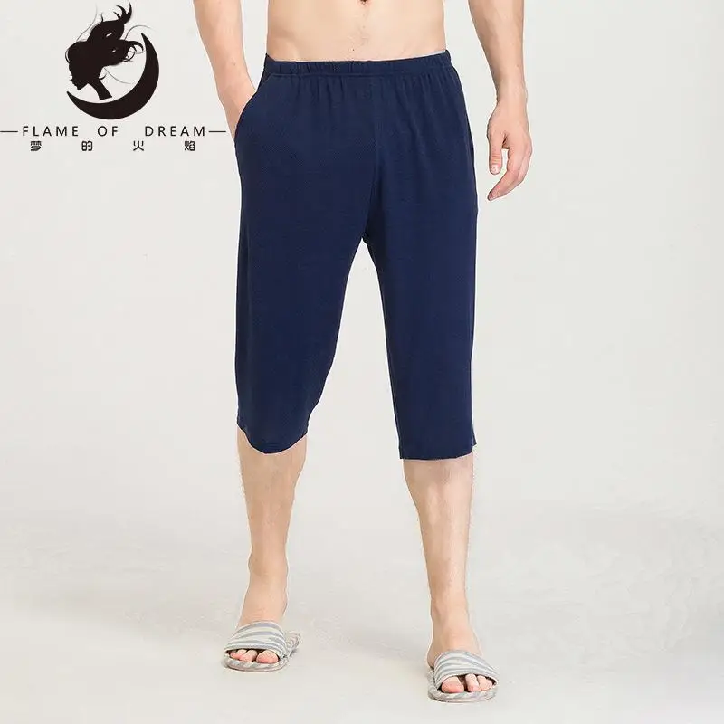 Flame Of Dream Summer New Silk Casual Pants Capris Men's Quick Drying Medium Pants Loose  Mulberry Silk Thin Large Shorts 22834
